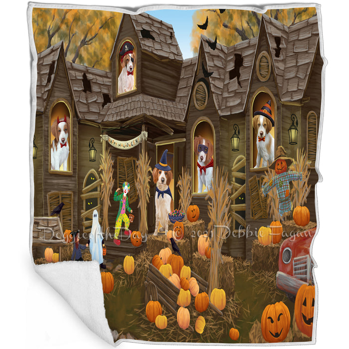 Haunted House Halloween Trick or Treat Brittany Spaniels Dog Blanket BLNKT93000