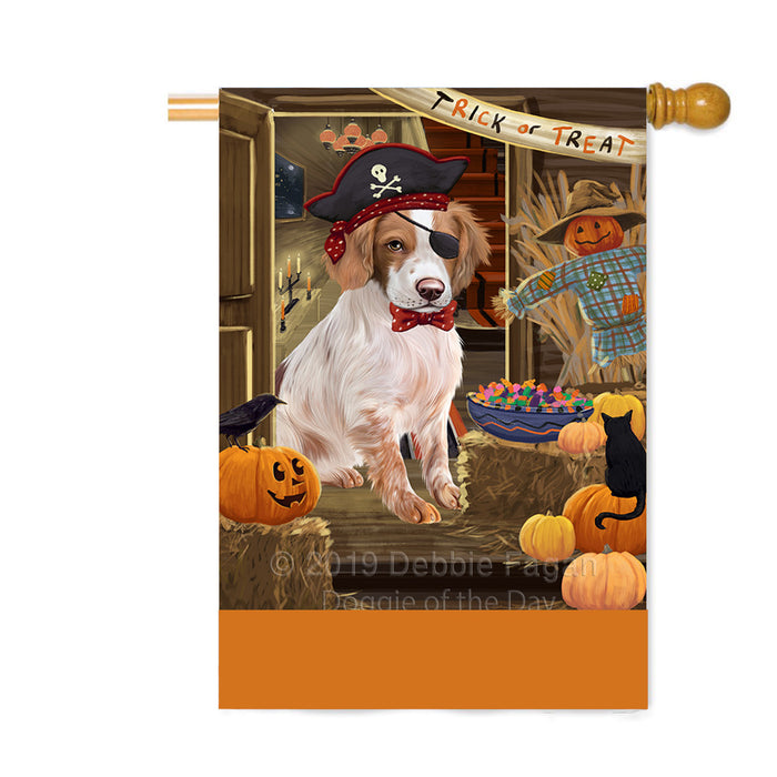Personalized Enter at Own Risk Trick or Treat Halloween Brittany Spaniel Dog Custom House Flag FLG-DOTD-A59560