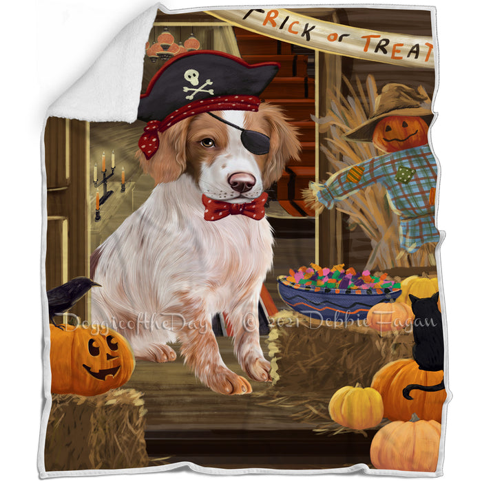 Enter at Own Risk Trick or Treat Halloween Brittany Spaniel Dog Blanket BLNKT94755