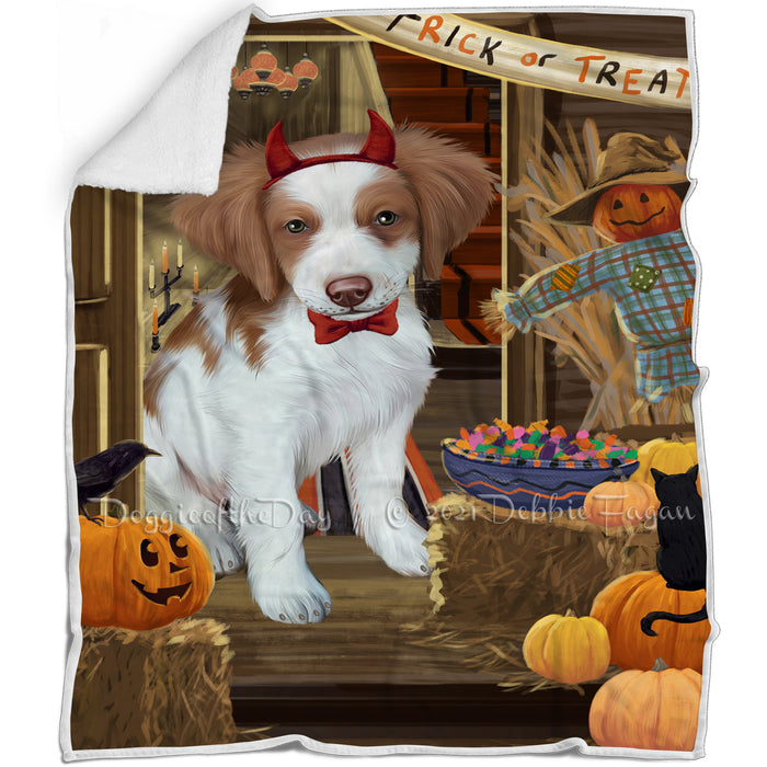 Enter at Own Risk Trick or Treat Halloween Brittany Spaniel Dog Blanket BLNKT94764