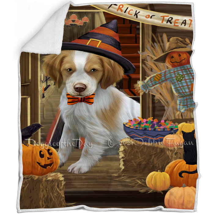 Enter at Own Risk Trick or Treat Halloween Brittany Spaniel Dog Blanket BLNKT94773