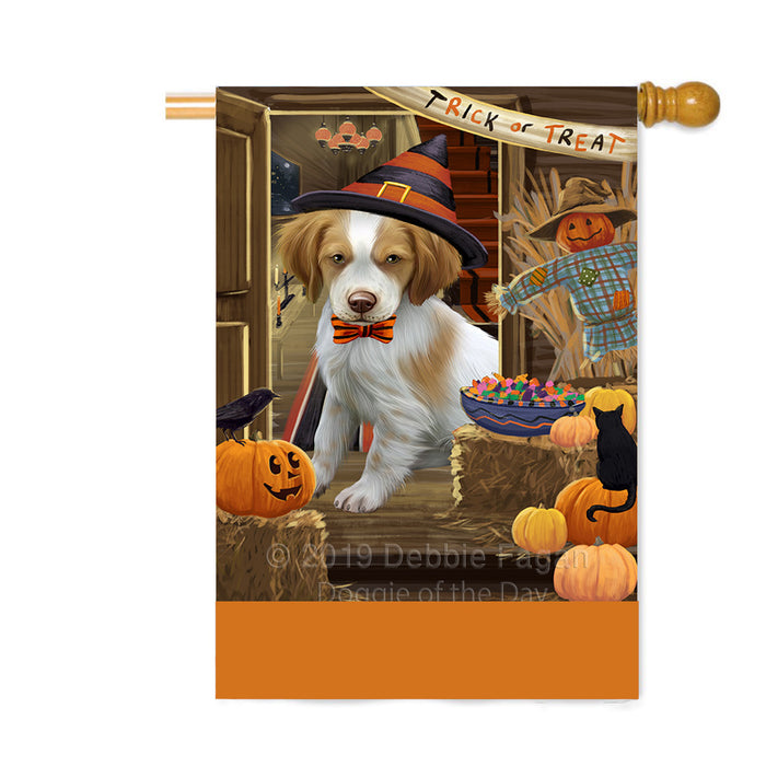Personalized Enter at Own Risk Trick or Treat Halloween Brittany Spaniel Dog Custom House Flag FLG-DOTD-A59561