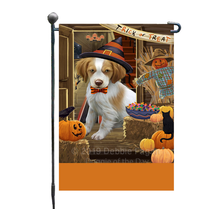 Personalized Enter at Own Risk Trick or Treat Halloween Brittany Spaniel Dog Custom Garden Flags GFLG-DOTD-A59505