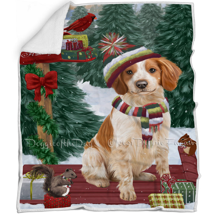 Merry Christmas Woodland Sled Brittany Spaniel Dog Blanket BLNKT113250