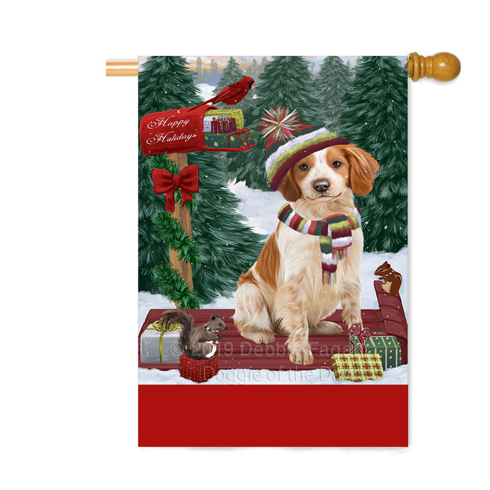 Personalized Merry Christmas Woodland Sled Brittany Spaniel Dog Custom House Flag FLG-DOTD-A61582