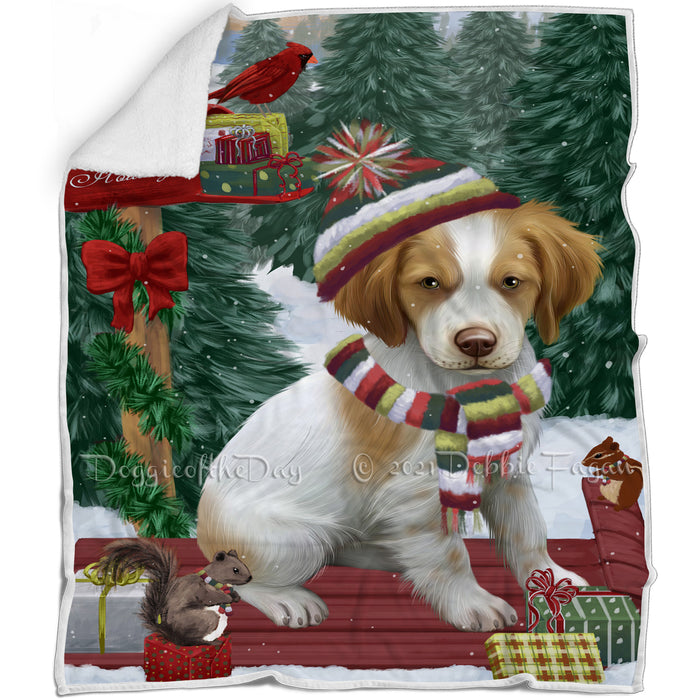 Merry Christmas Woodland Sled Brittany Spaniel Dog Blanket BLNKT113259