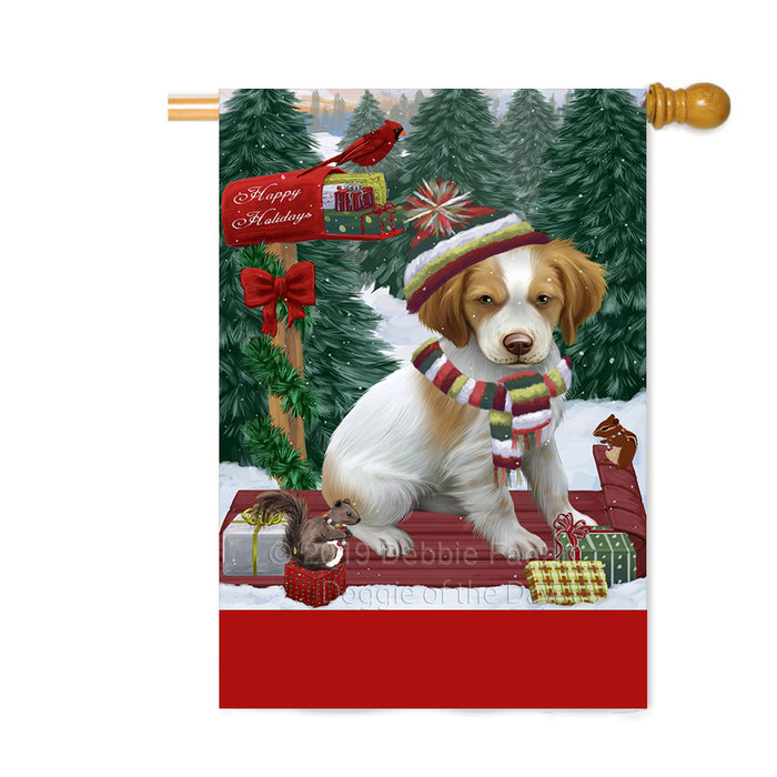 Personalized Merry Christmas Woodland Sled Brittany Spaniel Dog Custom House Flag FLG-DOTD-A61583