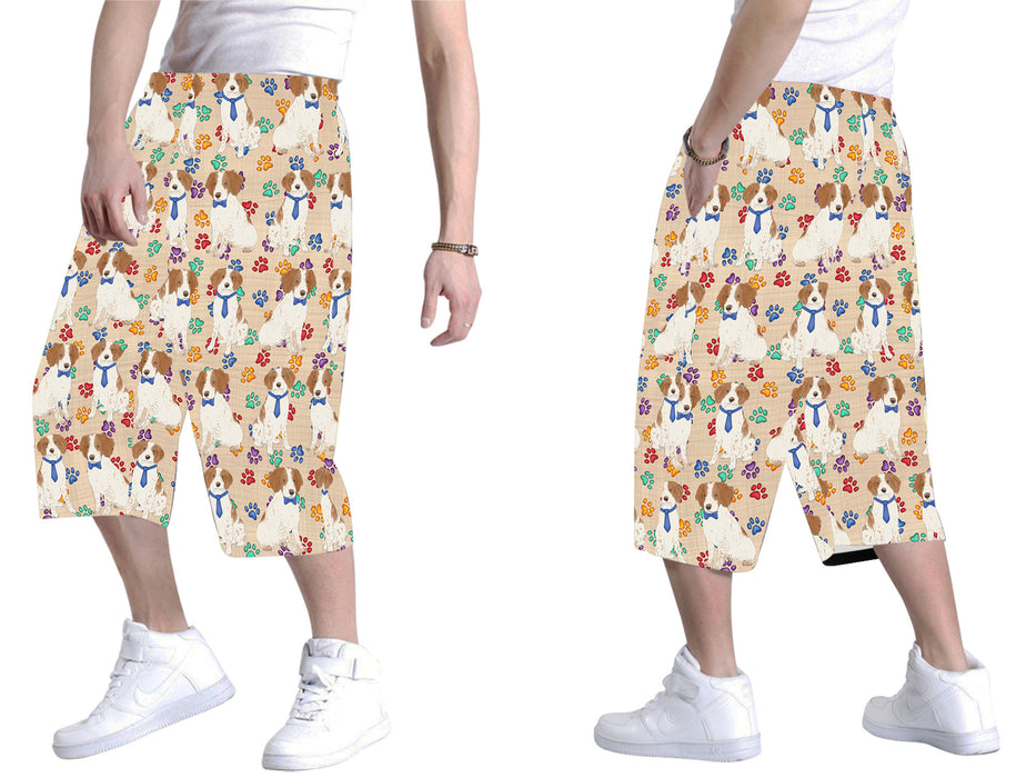 Rainbow Paw Print Brittany Spaniel Dogs Blue All Over Print Men's Baggy Shorts