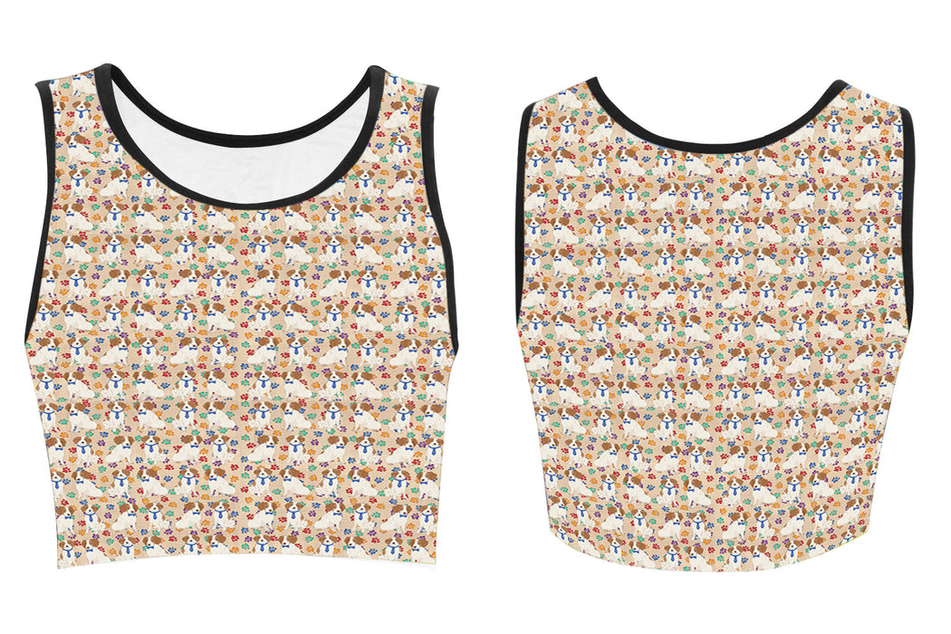 Rainbow Paw Print Brittany Spaniel Dogs Blue Women's Crop Top