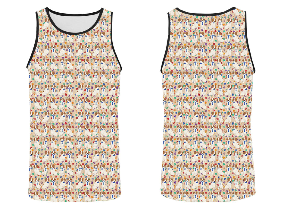 Rainbow Paw Print Brittany Spaniel Dogs Blue All Over Print   Men's Tank Top