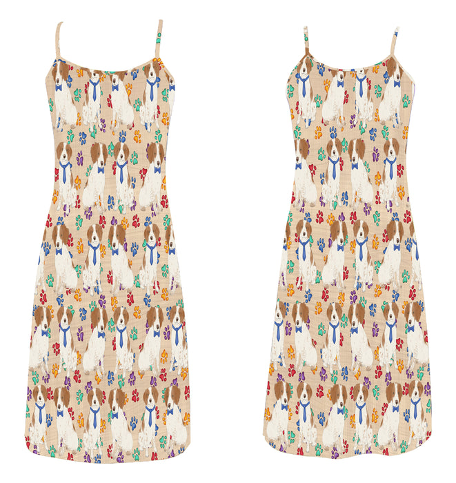 Rainbow Paw Print Brittany Spaniel Dogs Blue Alcestis Slip Dress