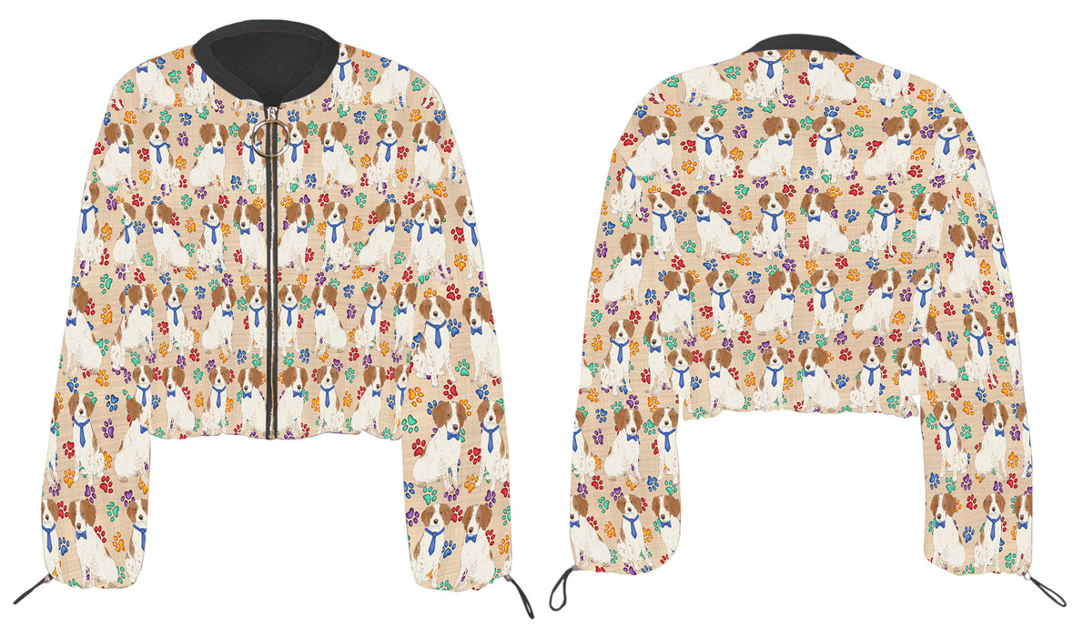 Rainbow Paw Print Brittany Spaniel Dogs Cropped Chiffon Women's Jacket WH50513