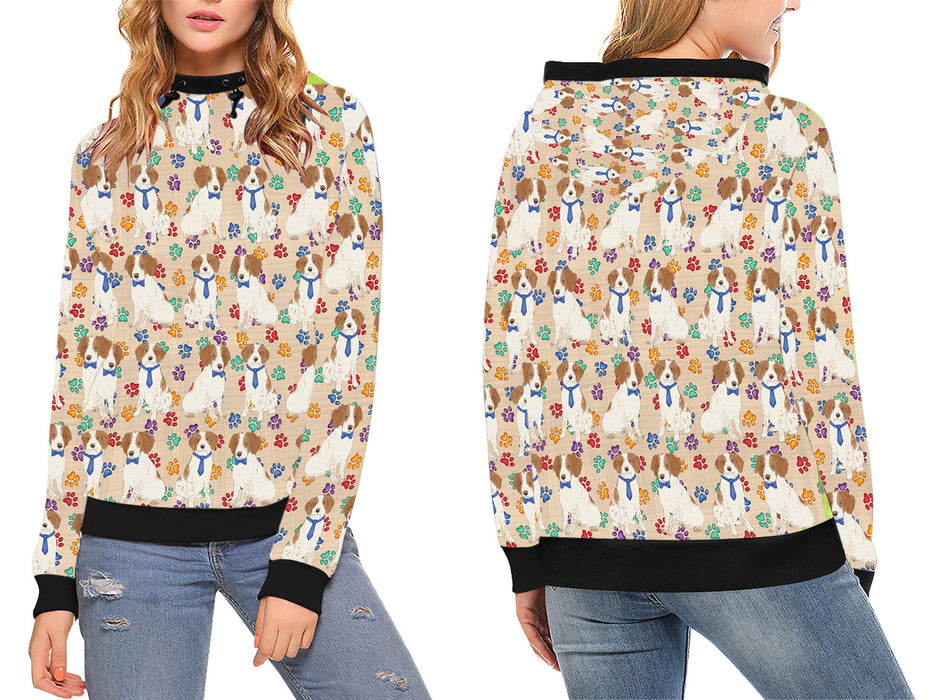 Rainbow Paw Print Brittany Spaniel Dogs High Neck Pullover Women's Hoodie WH49061