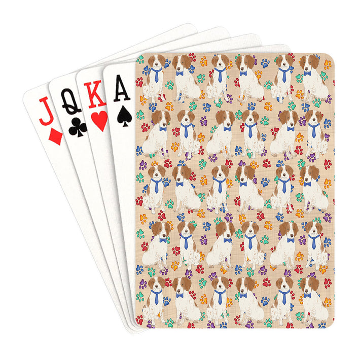Rainbow Paw Print Brittany Spaniel Dogs Blue Playing Card Decks