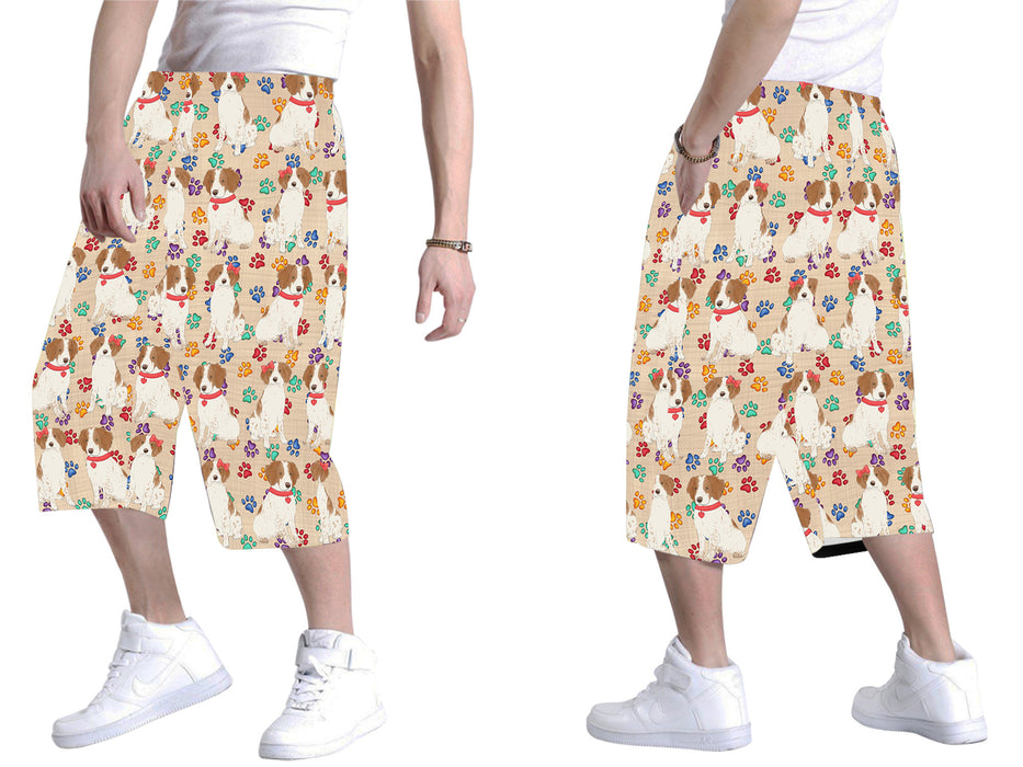 Rainbow Paw Print Brittany Spaniel Dogs Red All Over Print Men's Baggy Shorts
