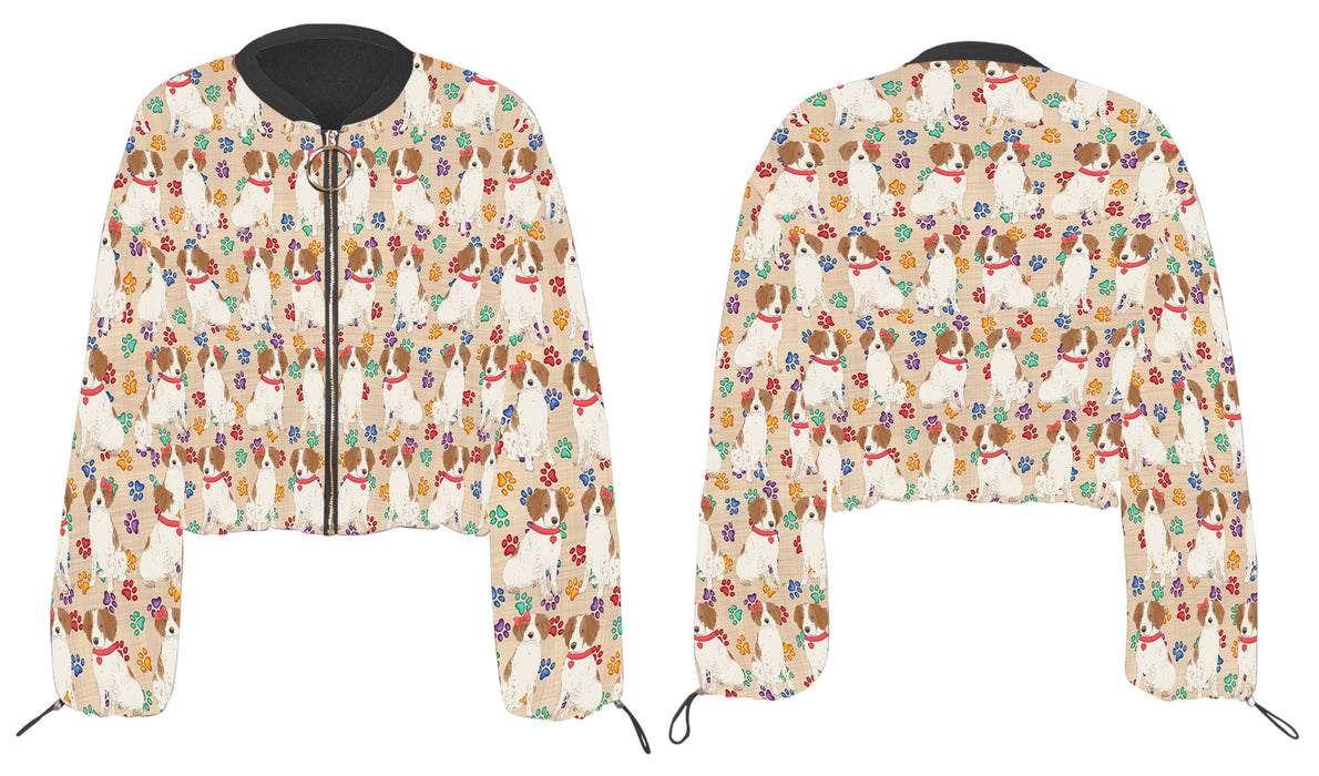 Rainbow Paw Print Brittany Spaniel Dogs Cropped Chiffon Women's Jacket WH50514