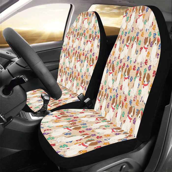 Rainbow Paw Print Brittany Spaniel Dogs Red Car Seat Covers (Set of 2)