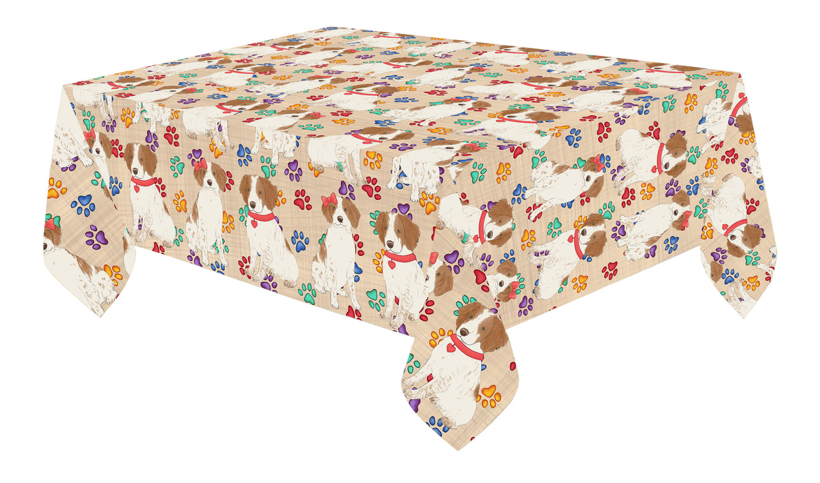 Rainbow Paw Print Brittany Spaniel Dogs Red Cotton Linen Tablecloth
