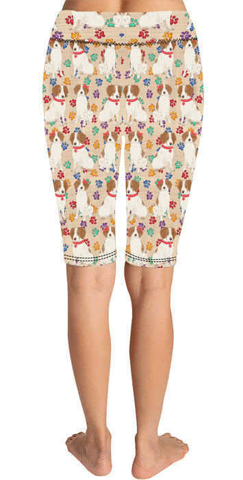 Rainbow Paw Print Brittany Spaniel Dogs Red Knee Length Leggings