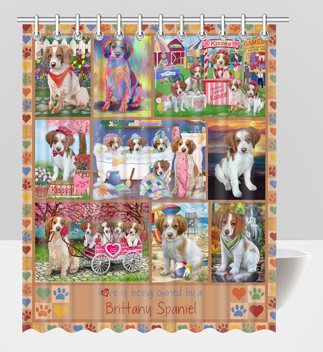 Love is Being Owned Brittany Spaniel Dog Beige Shower Curtain