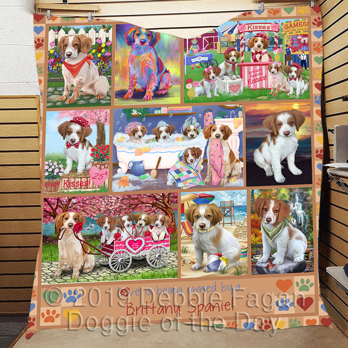 Love is Being Owned Brittany Spaniel Dog Beige Quilt