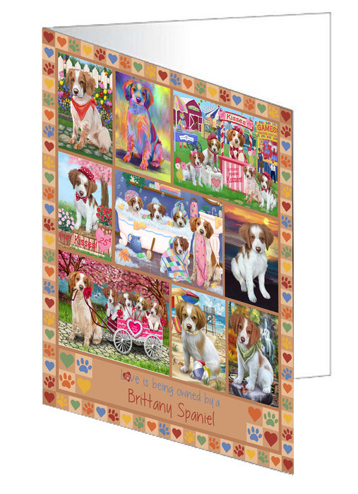Love is Being Owned Brittany Spaniel Dog Beige Handmade Artwork Assorted Pets Greeting Cards and Note Cards with Envelopes for All Occasions and Holiday Seasons GCD77246