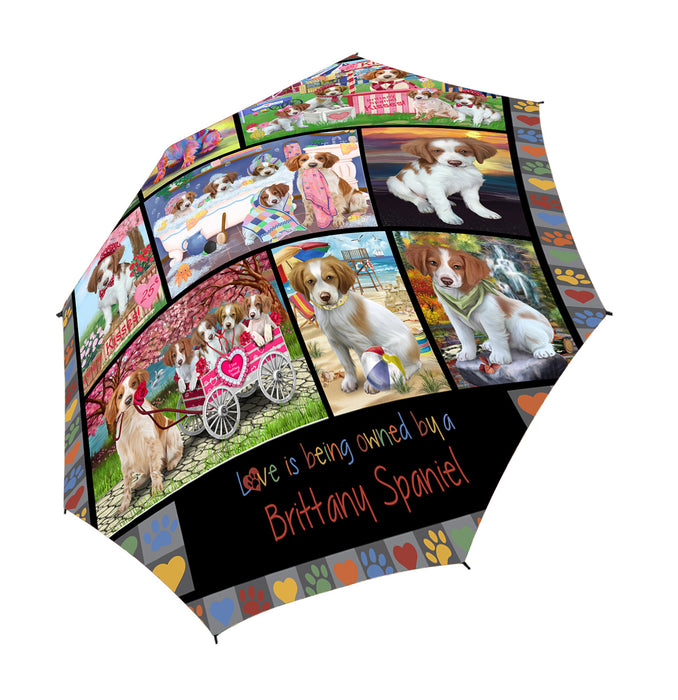 Love is Being Owned Brittany Spaniel Dog Grey Semi-Automatic Foldable Umbrella