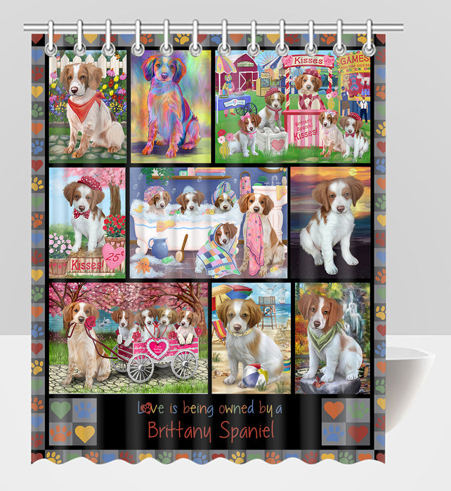 Love is Being Owned Brittany Spaniel Dog Grey Shower Curtain