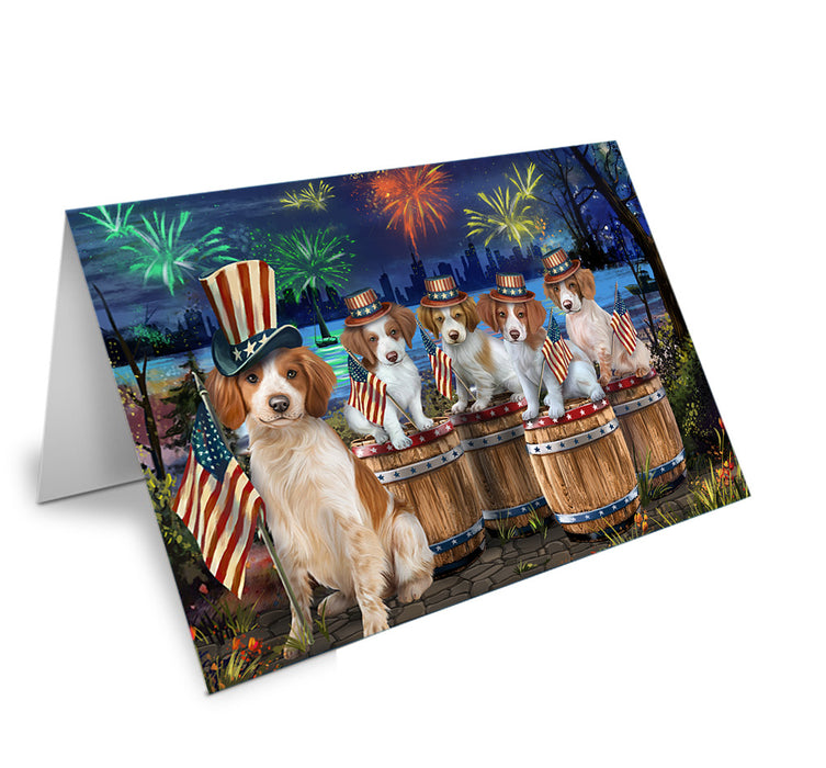 4th of July Independence Day Fireworks Brittany Spaniels at the Lake Handmade Artwork Assorted Pets Greeting Cards and Note Cards with Envelopes for All Occasions and Holiday Seasons GCD57086