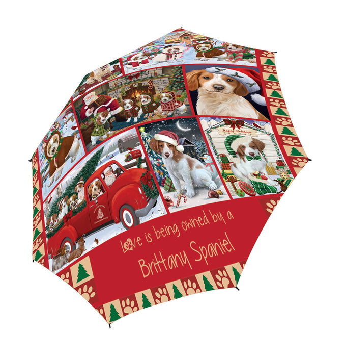 Love is Being Owned Christmas Brittany Spaniel Dogs Semi-Automatic Foldable Umbrella