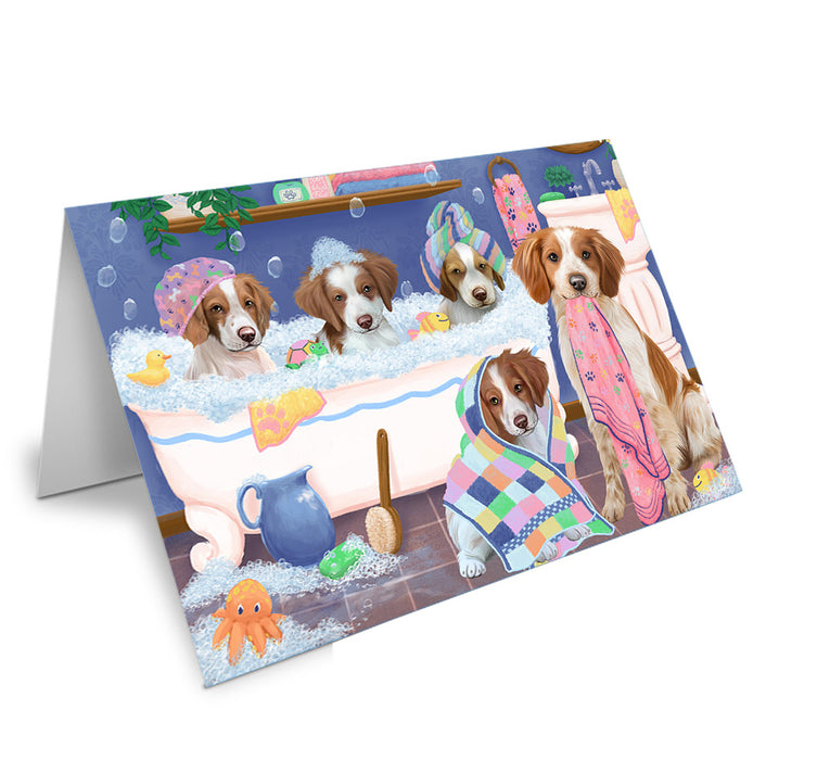 Rub A Dub Dogs In A Tub Brittany Spaniels Dog Handmade Artwork Assorted Pets Greeting Cards and Note Cards with Envelopes for All Occasions and Holiday Seasons GCD74834