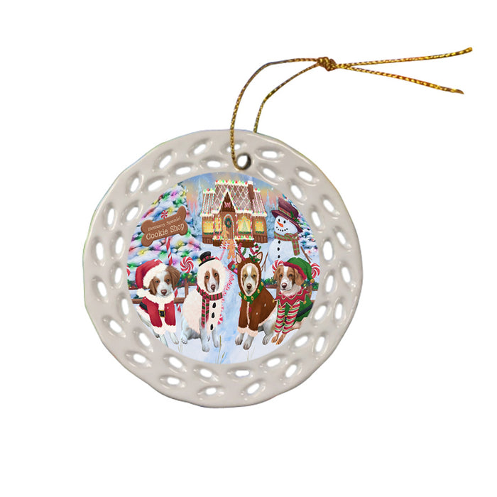 Holiday Gingerbread Cookie Shop Brittany Spaniels Dog Ceramic Doily Ornament DPOR56741
