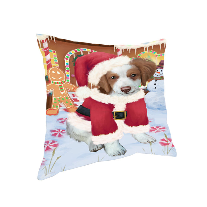 Christmas Gingerbread House Candyfest Brittany Spaniel Dog Pillow PIL79444