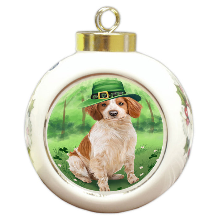 St. Patricks Day Irish Portrait Brittany Spaniel Dog Round Ball Christmas Ornament RBPOR48742
