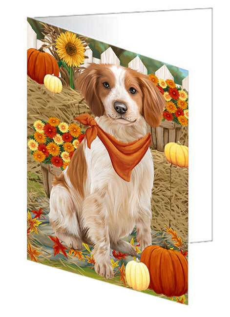 Fall Autumn Greeting Brittany Spaniel Dog with Pumpkins Handmade Artwork Assorted Pets Greeting Cards and Note Cards with Envelopes for All Occasions and Holiday Seasons GCD56135