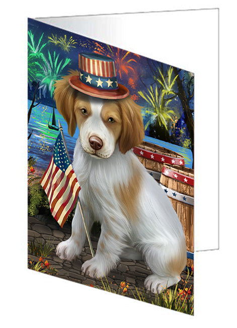 4th of July Independence Day Fireworks Brittany Spaniel Dog at the Lake Handmade Artwork Assorted Pets Greeting Cards and Note Cards with Envelopes for All Occasions and Holiday Seasons GCD56825