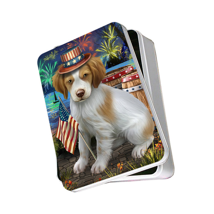 4th of July Independence Day Fireworks Brittany Spaniel Dog at the Lake Photo Storage Tin PITN50932