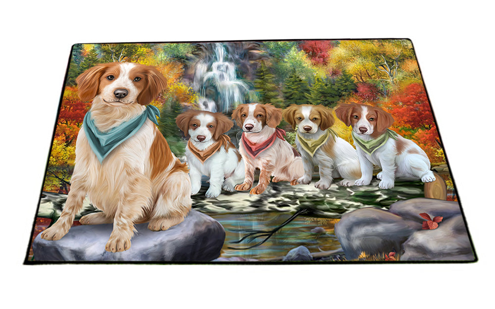 Scenic Waterfall Brittany Spaniels Dog Floormat FLMS50058