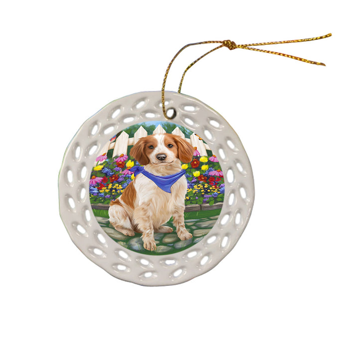 Spring Floral Brittany Spaniel Dog Ceramic Doily Ornament DPOR49813