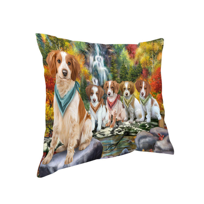Scenic Waterfall Brittany Spaniels Dog Pillow PIL54700