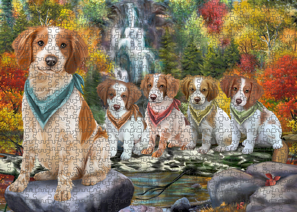 Scenic Waterfall Brittany Spaniels Dog Puzzle with Photo Tin PUZL52839
