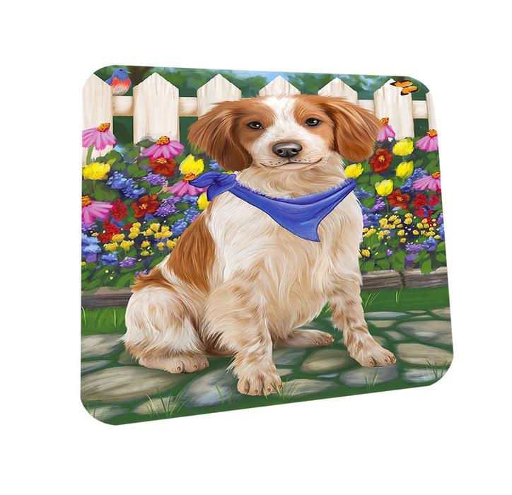 Spring Floral Brittany Spaniel Dog Coasters Set of 4 CST49772