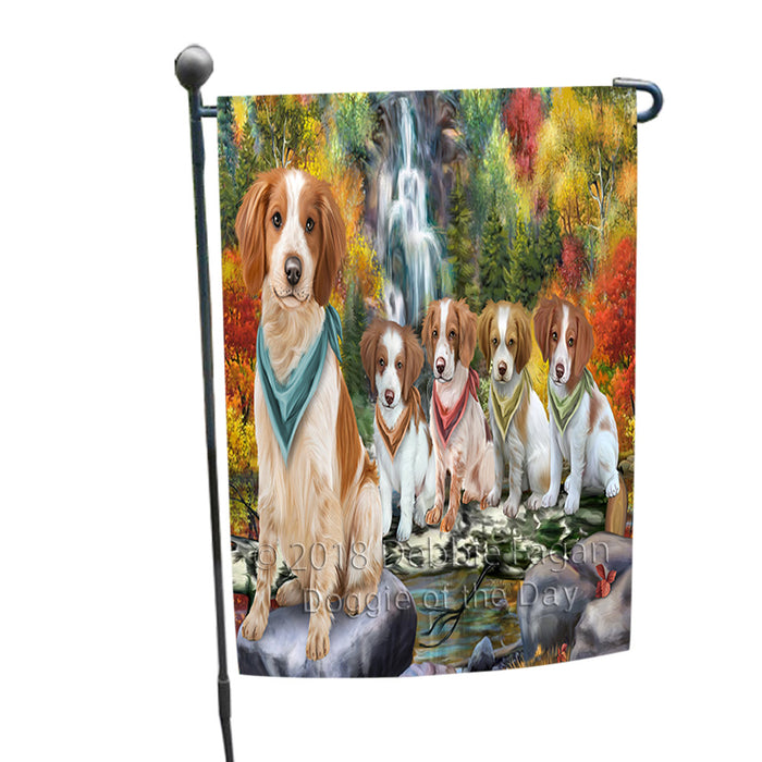 Scenic Waterfall Brittany Spaniels Dog Garden Flag GFLG49540