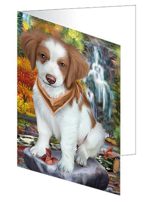 Scenic Waterfall Brittany Spaniel Dog Handmade Artwork Assorted Pets Greeting Cards and Note Cards with Envelopes for All Occasions and Holiday Seasons GCD53165