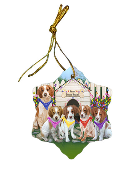 Spring Dog House Brittany Spaniels Dog Star Porcelain Ornament SPOR49806