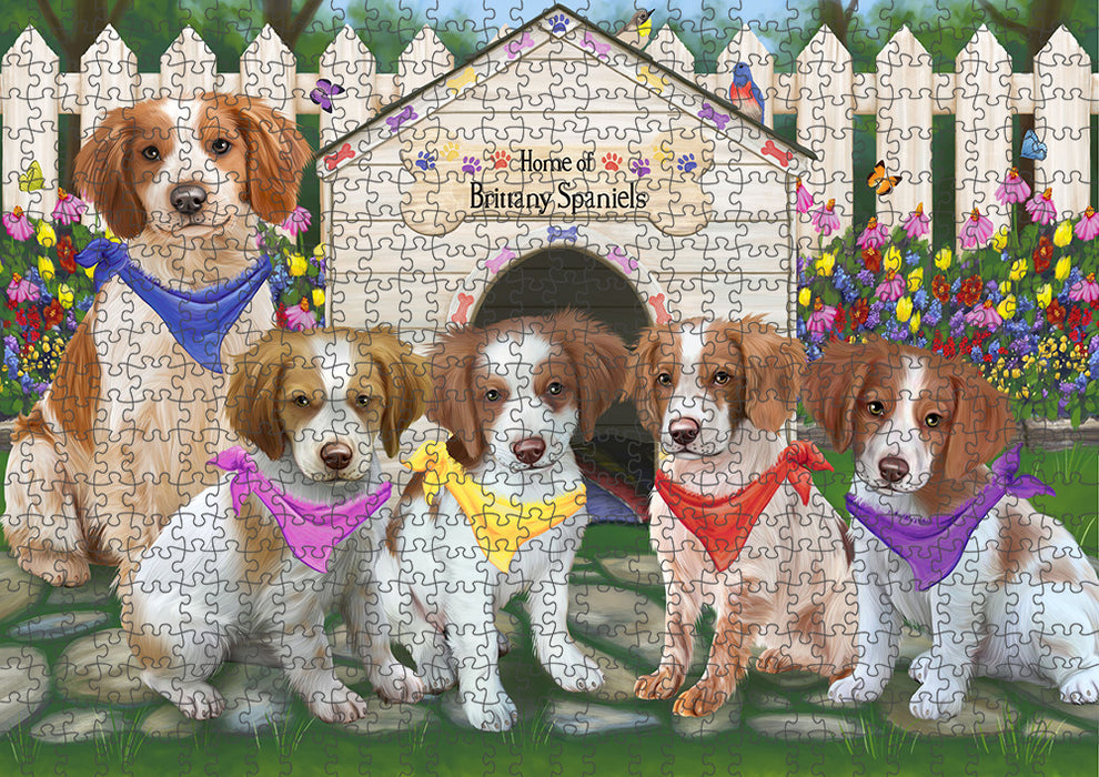 Spring Dog House Brittany Spaniels Dog Puzzle with Photo Tin PUZL53148