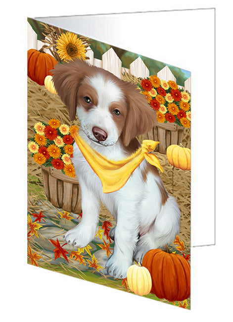 Fall Autumn Greeting Brittany Spaniel Dog with Pumpkins Handmade Artwork Assorted Pets Greeting Cards and Note Cards with Envelopes for All Occasions and Holiday Seasons GCD56138