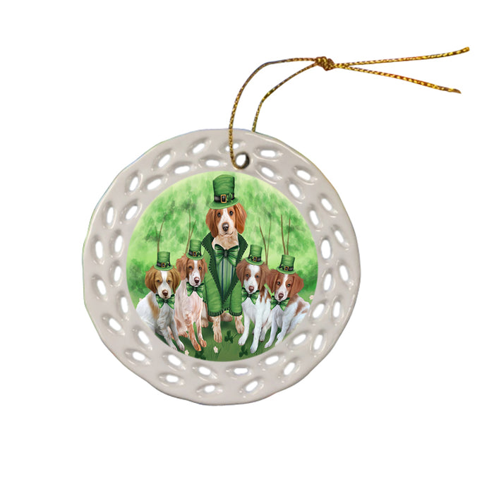 St. Patricks Day Irish Family Portrait Brittany Spaniels Dog Ceramic Doily Ornament DPOR48743