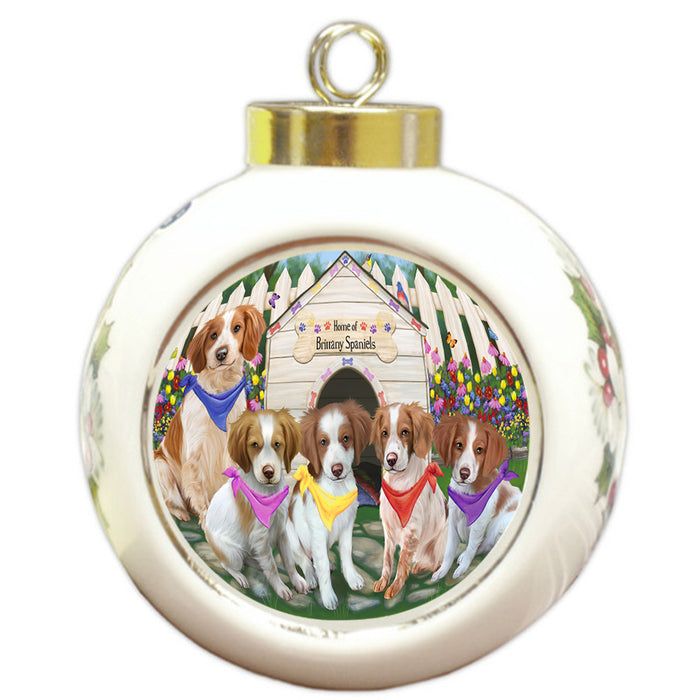 Spring Dog House Brittany Spaniels Dog Round Ball Christmas Ornament RBPOR49814