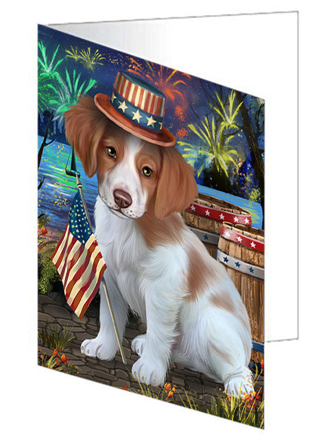 4th of July Independence Day Fireworks Brittany Spaniel Dog at the Lake Handmade Artwork Assorted Pets Greeting Cards and Note Cards with Envelopes for All Occasions and Holiday Seasons GCD56828